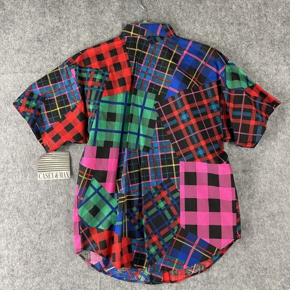 Vintage Casey & Max Top Womens Small Plaid Button Up Short Sleeve Retro 80s NEW - Picture 9 of 13